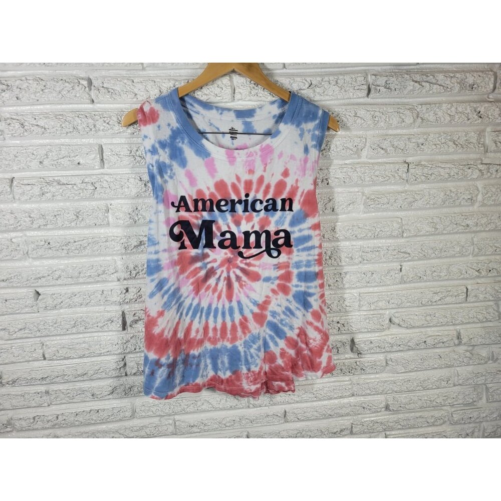 Fourth of July Womens Top XXL Plus Tee Sleeveless Blue Tie Dye TIE32E
